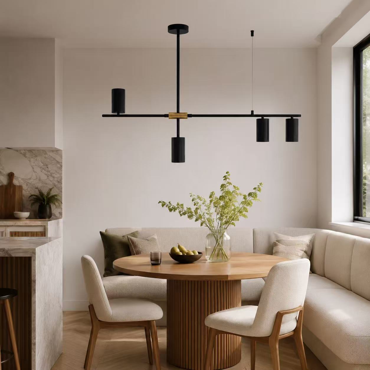 Modern Asymmetrical 4-Light GU10 Pendant Dining Lamp–Matte Black & Gold - Image 2