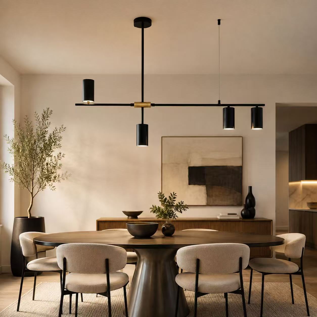Modern Asymmetrical 4-Light GU10 Pendant Dining Lamp–Matte Black & Gold - Image 3