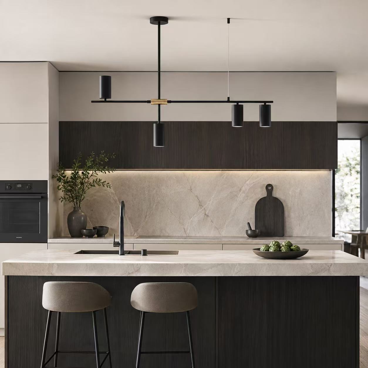 Modern Asymmetrical 4-Light GU10 Pendant Dining Lamp–Matte Black & Gold - Image 4
