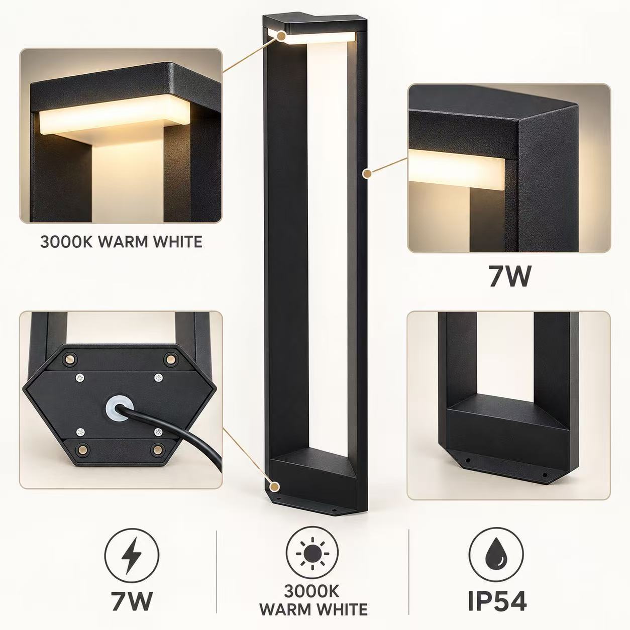 Modern Open-Frame 7W LED Outdoor Bollard Light–3000K Warm White - Image 5