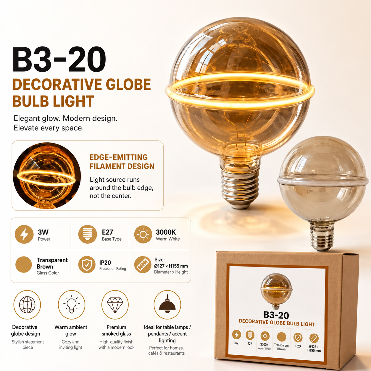 B3-20 Decorative Globe Bulb Specifications Unbranded